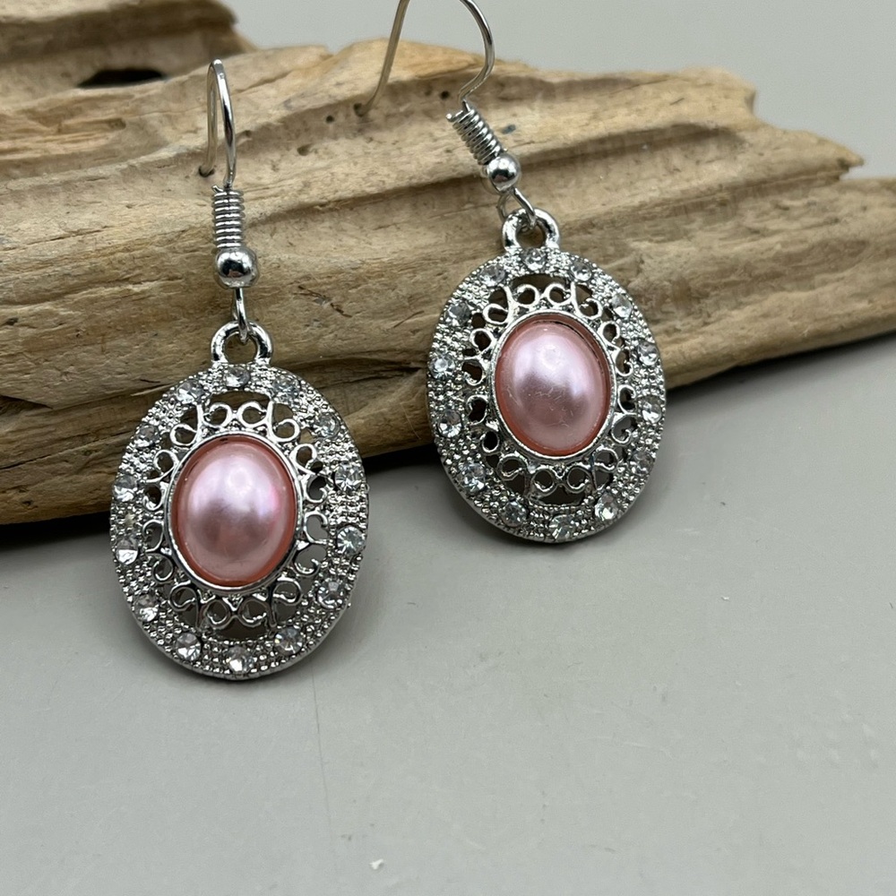 Elegant Silver and Pink Dangle Earrings